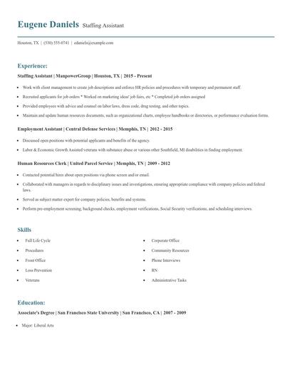 Staffing Assistant Resume