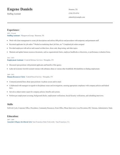 Staffing Assistant Resume