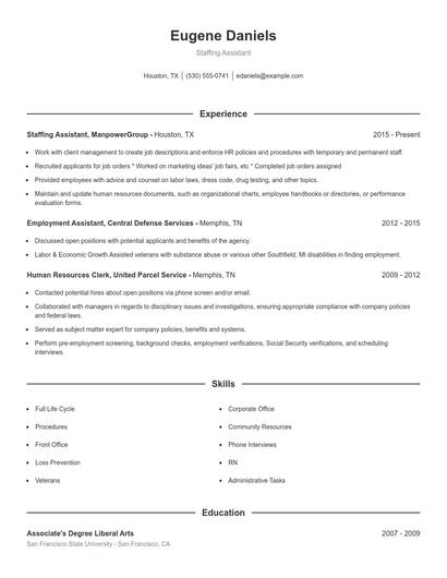 Staffing Assistant Resume