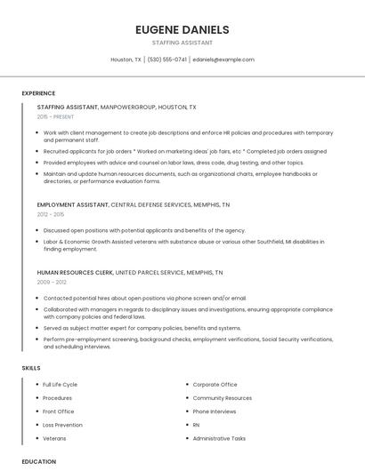 Staffing Assistant Resume