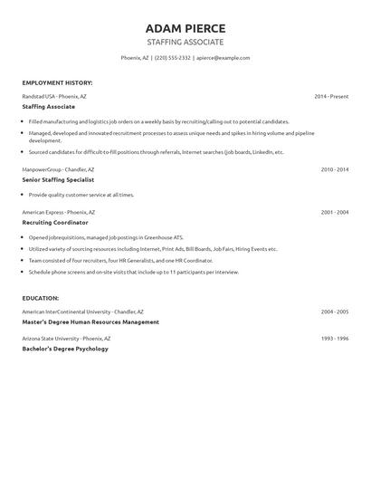 Staffing Associate Resume