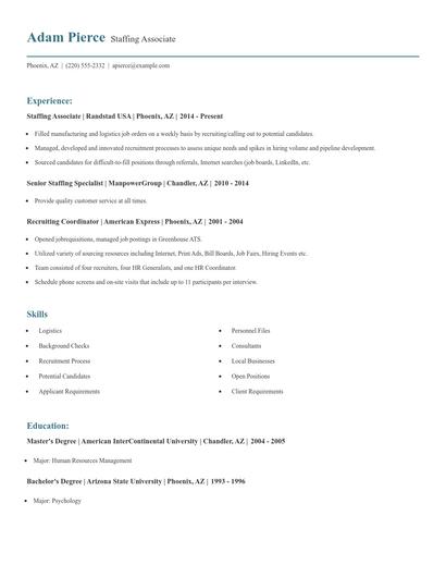 Staffing Associate Resume