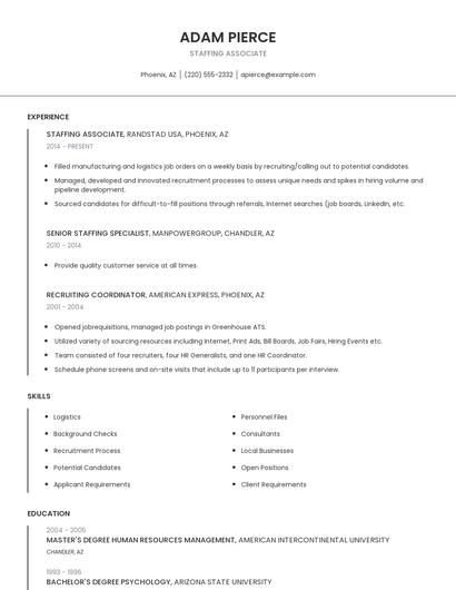 Staffing Associate Resume