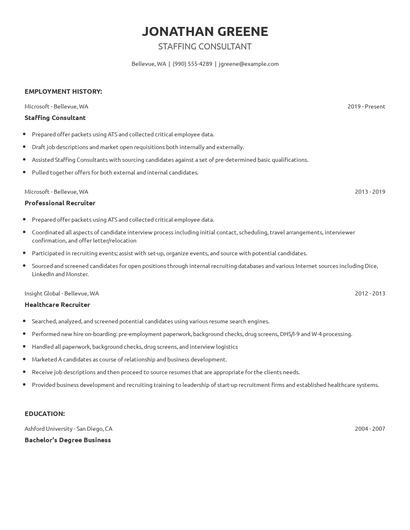 Staffing Consultant Resume
