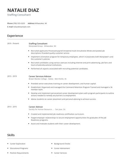 Staffing Consultant Resume