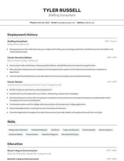 Staffing Consultant Resume