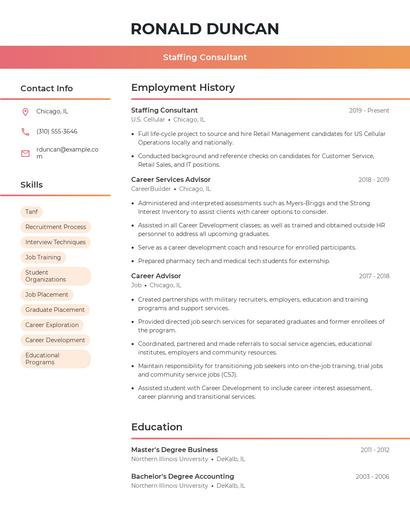 Staffing Consultant Resume