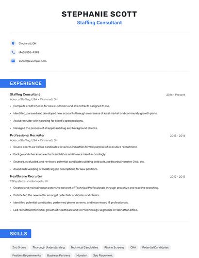 Staffing Consultant Resume