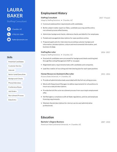 Staffing Consultant Resume