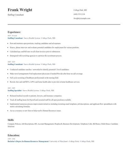 Staffing Consultant Resume