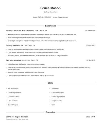 Staffing Consultant Resume