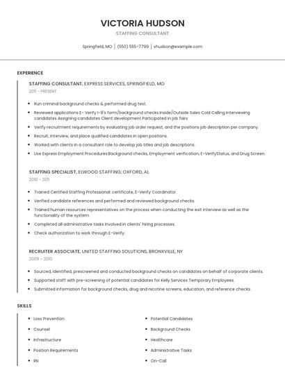Staffing Consultant Resume