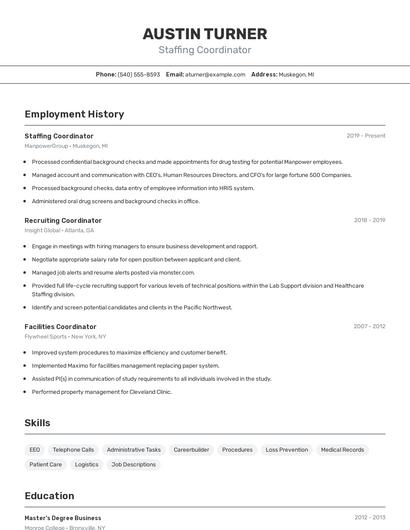 Staffing Coordinator Resume