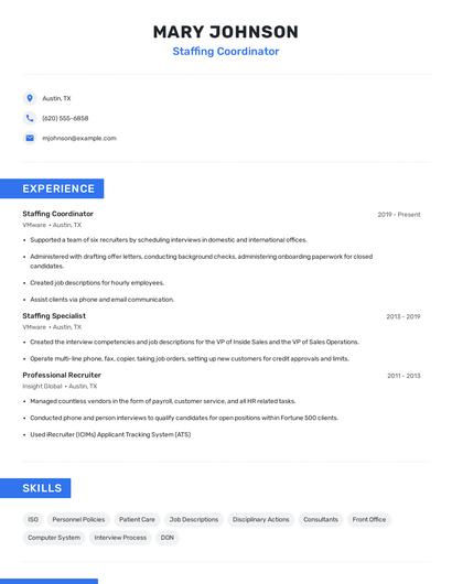 Staffing Coordinator Resume