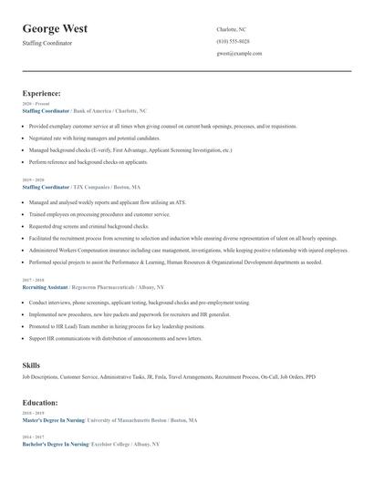 Staffing Coordinator Resume