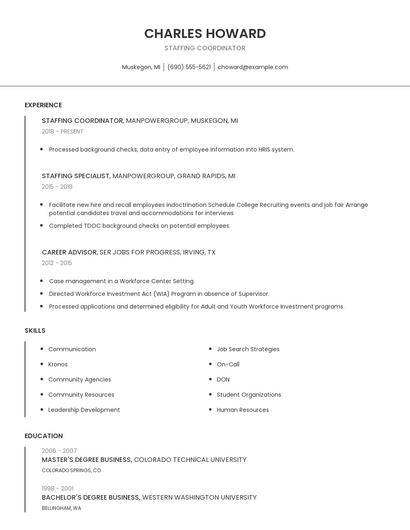 Staffing Coordinator Resume