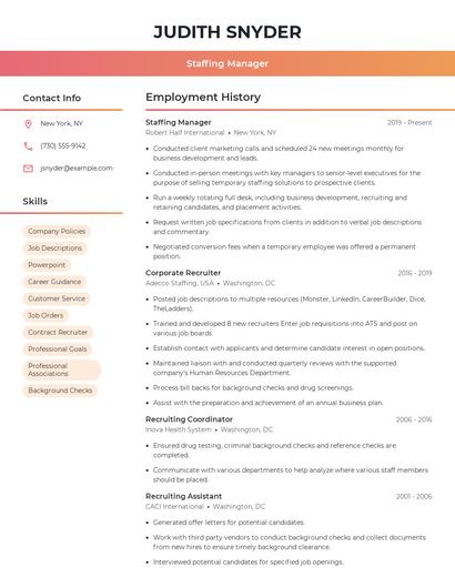 Staffing Manager Resume