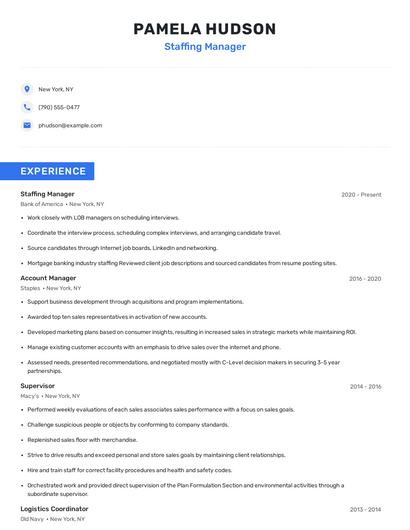 Staffing Manager Resume