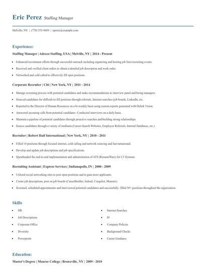 Staffing Manager Resume