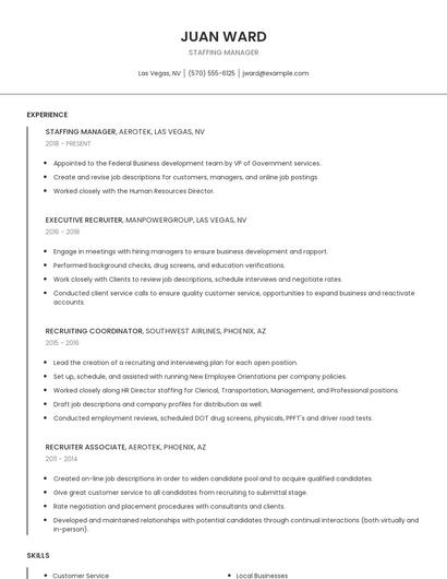 Staffing Manager Resume