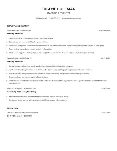 Staffing Recruiter Resume