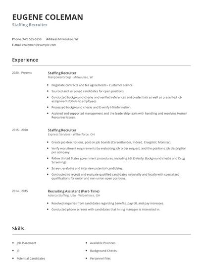 Staffing Recruiter Resume