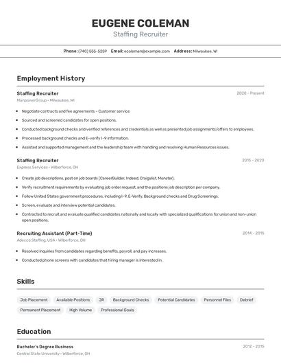Staffing Recruiter Resume