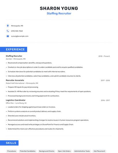 Staffing Recruiter Resume