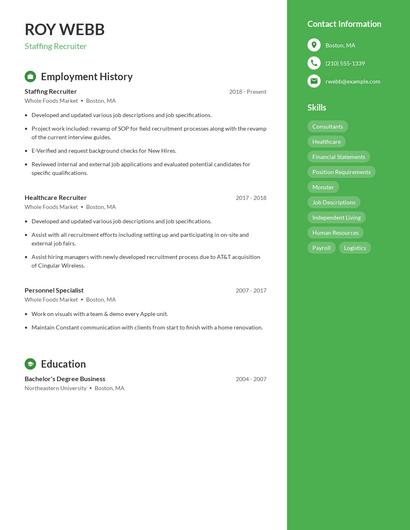 Staffing Recruiter Resume