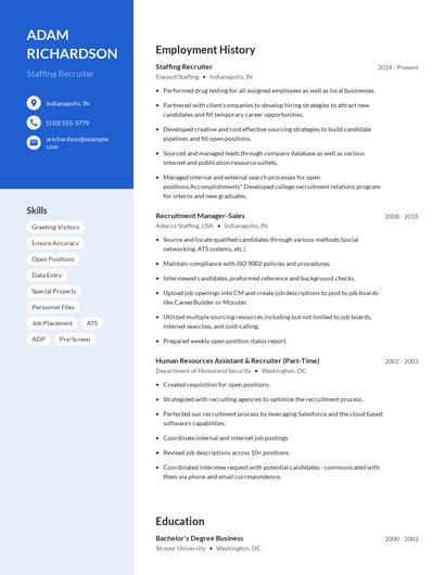 Staffing Recruiter Resume
