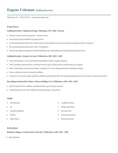Staffing Recruiter Resume