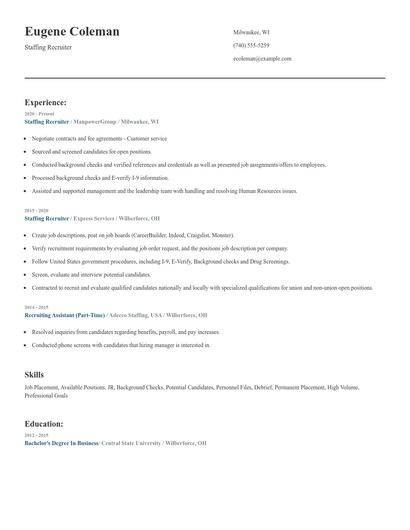 Staffing Recruiter Resume