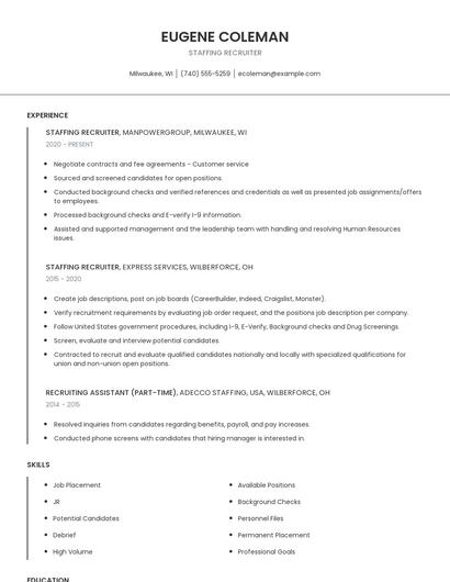 Staffing Recruiter Resume