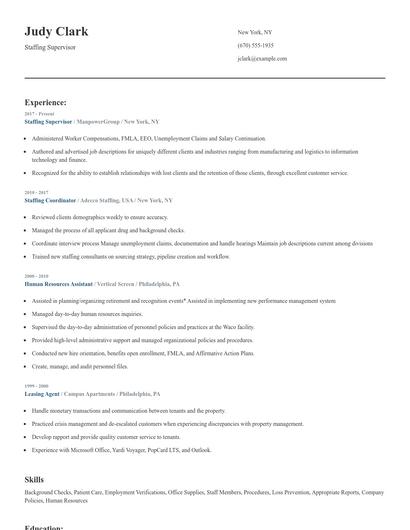 Staffing Supervisor Resume