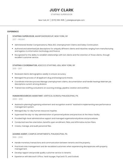 Staffing Supervisor Resume
