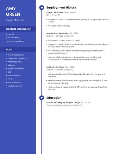 Stage Electrician Resume