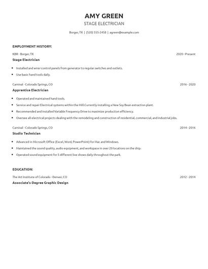 Stage Electrician Resume