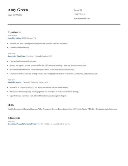 Stage Electrician Resume
