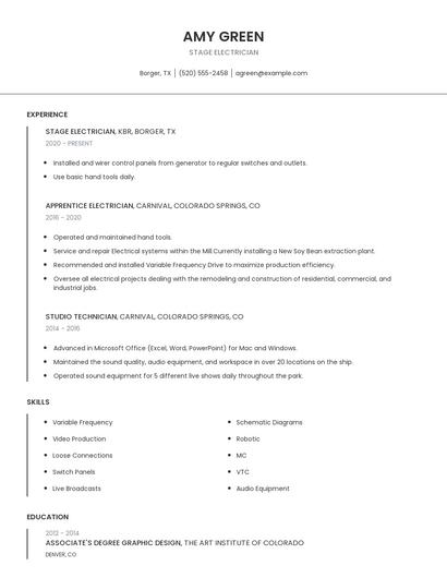 Stage Electrician Resume