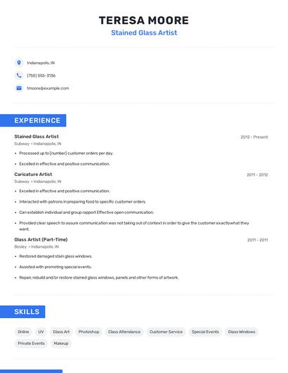 Stained Glass Artist Resume