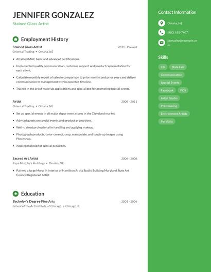 Stained Glass Artist Resume