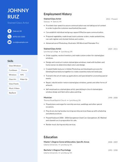 Stained Glass Artist Resume