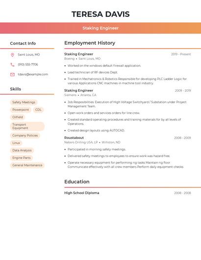 Staking Engineer Resume