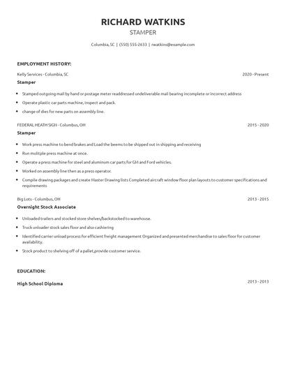 Stamper Resume
