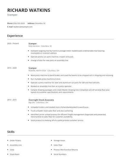Stamper Resume