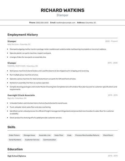 Stamper Resume