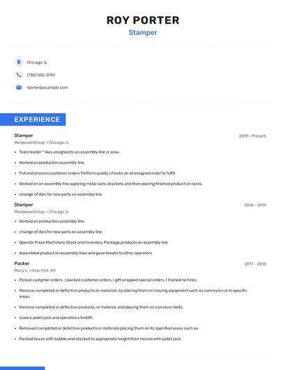 Stamper Resume