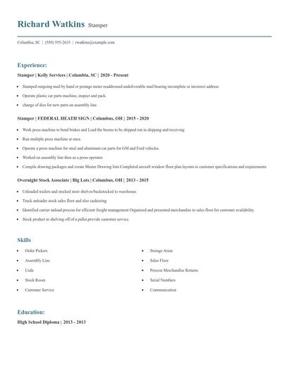 Stamper Resume
