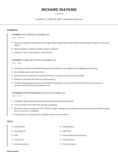 Stamper Resume