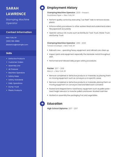 Stamping Machine Operator Resume